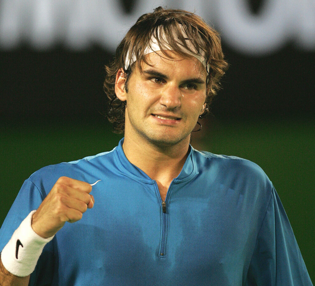 Roger Federer celebrates at the 2005 Australian Open.