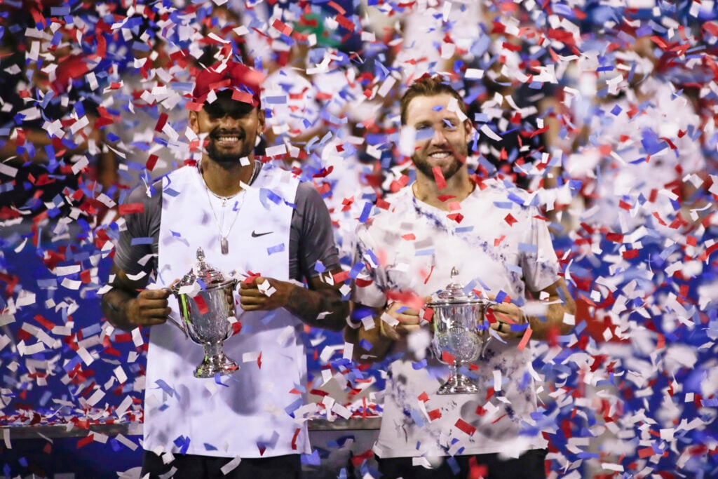 Nick Kyrgios and Jack Sock celebrate after winning the 2022 Washington Open