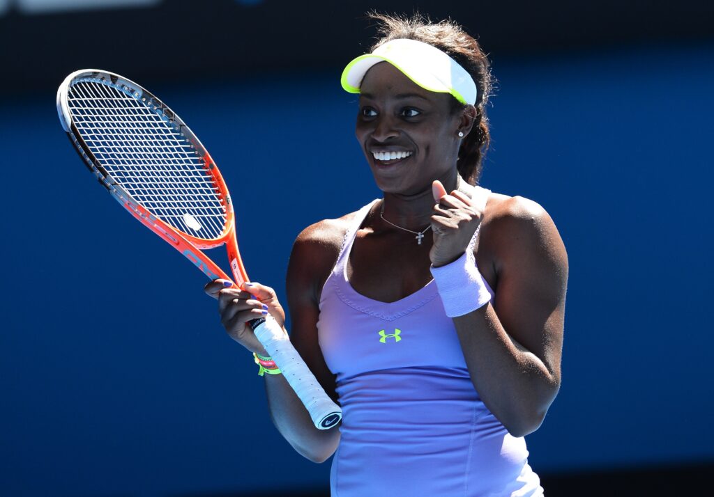 Sloane Stephens celebrates after beating Serena Williams at the 2013 Australian Open.