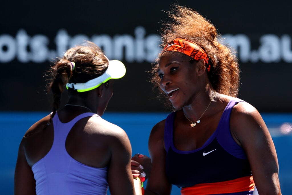 Sloane Stephens shakes hands with Serena Williams after beating her at the 2013 Australian Open.