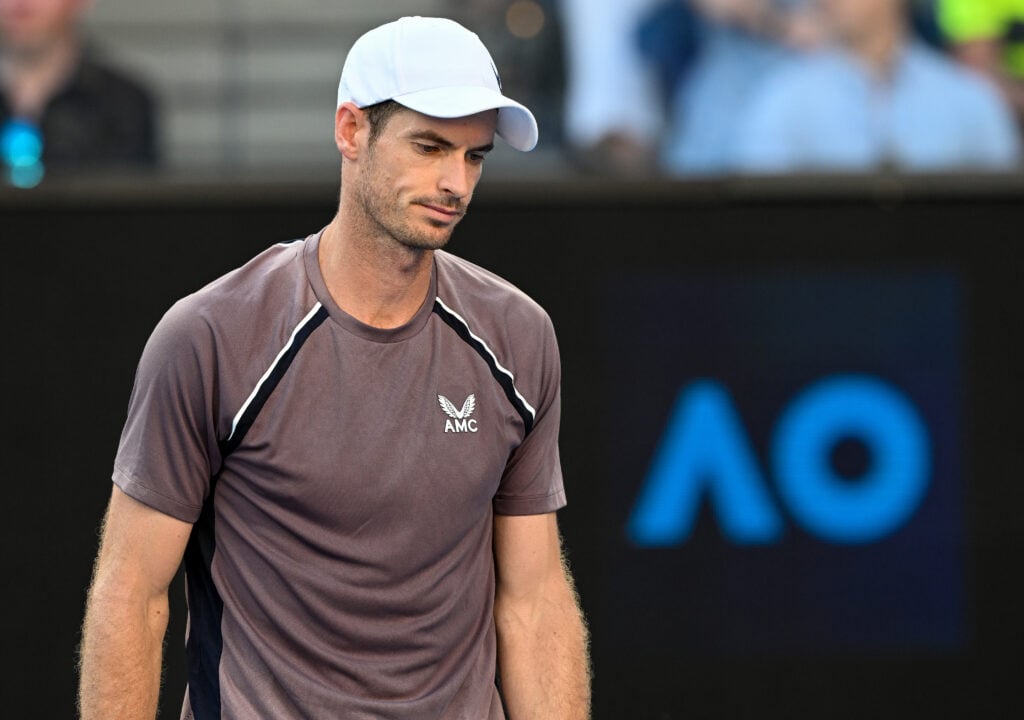 Andy Murray reacts during his first-round defeat at the 2024 Australian Open