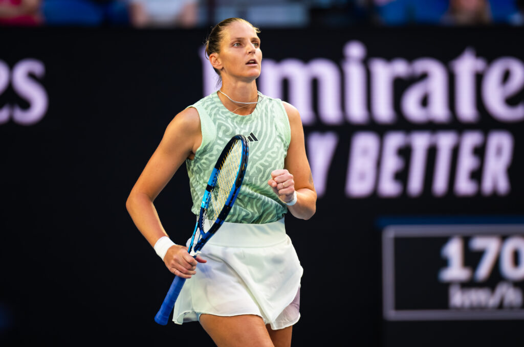 Karolina Pliskova during her match against Elena Rybakina at the 2024 Australian Open.