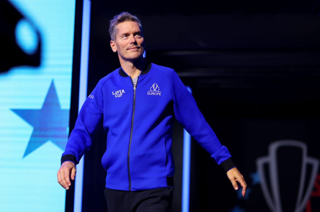 Thomas Enqvist acting as Team Europe vice-captain at the 2024 Laver Cup in Berlin.