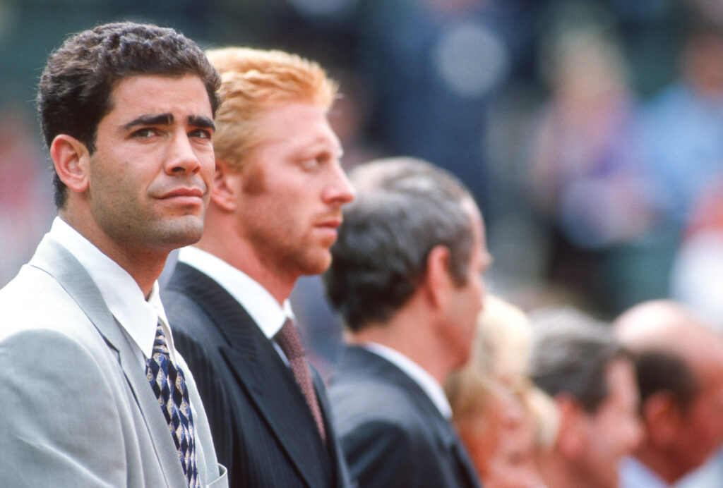 Pete Sampras and Boris Becker pictured together at Wimbledon in 1997
