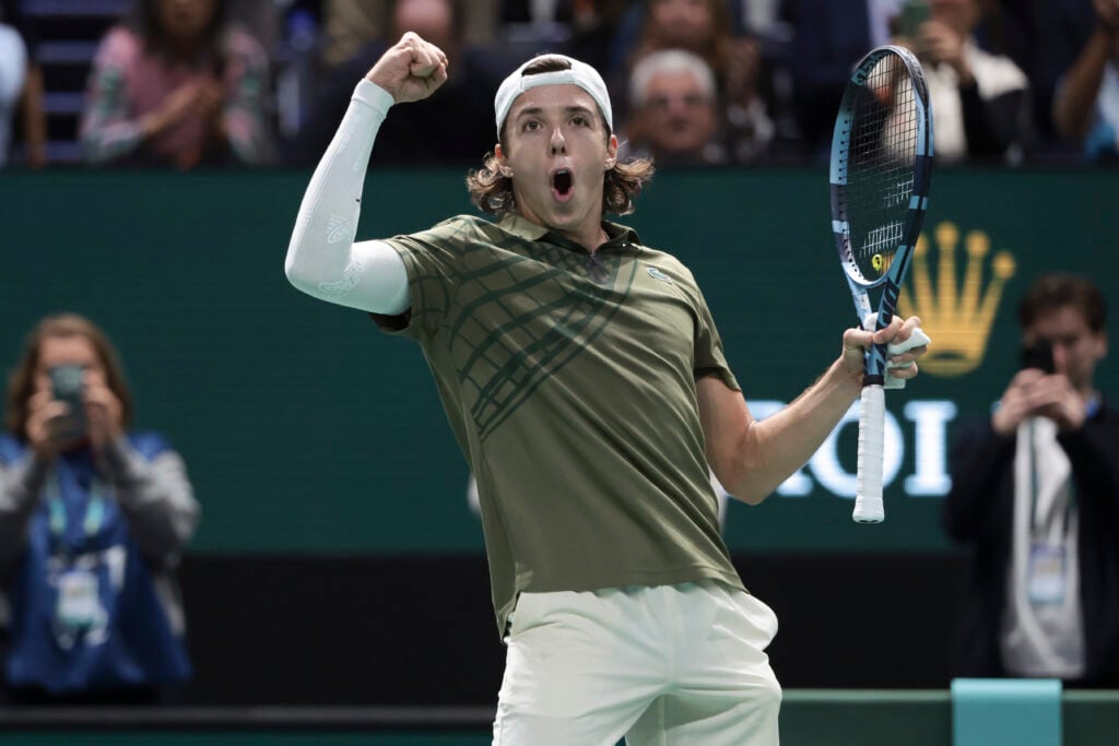 Arthur Cazaux celebrates at the Paris Masters.