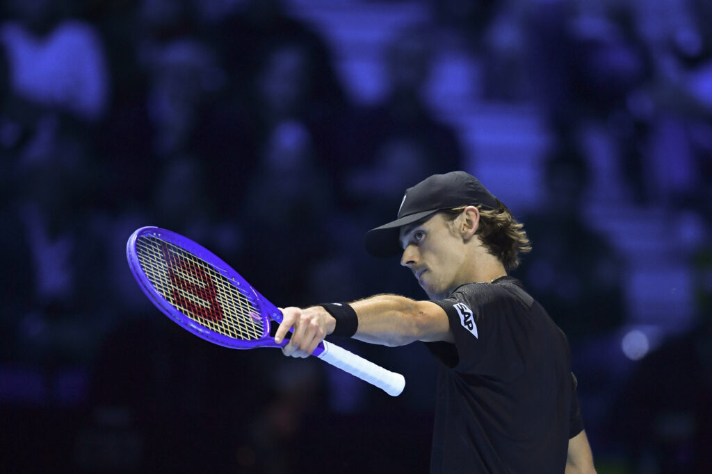Alex de Minaur reacts during his semifinal match at the 2025 ATP Finals