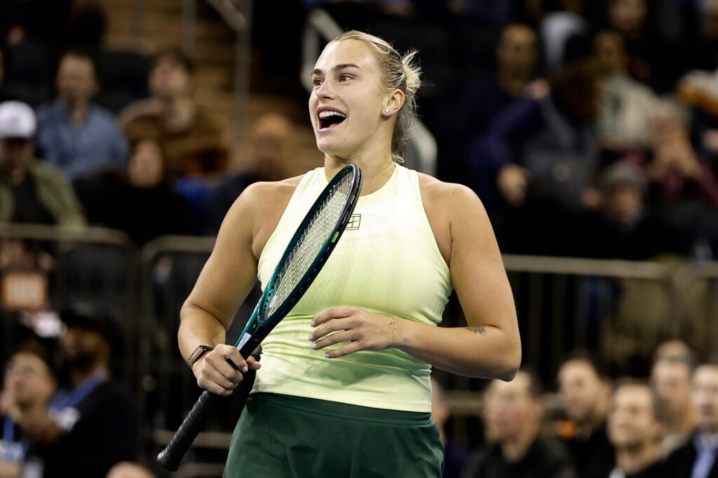 Aryna Sabalenka during exhibition match against Naomi Osaka in Madison Square Garden.