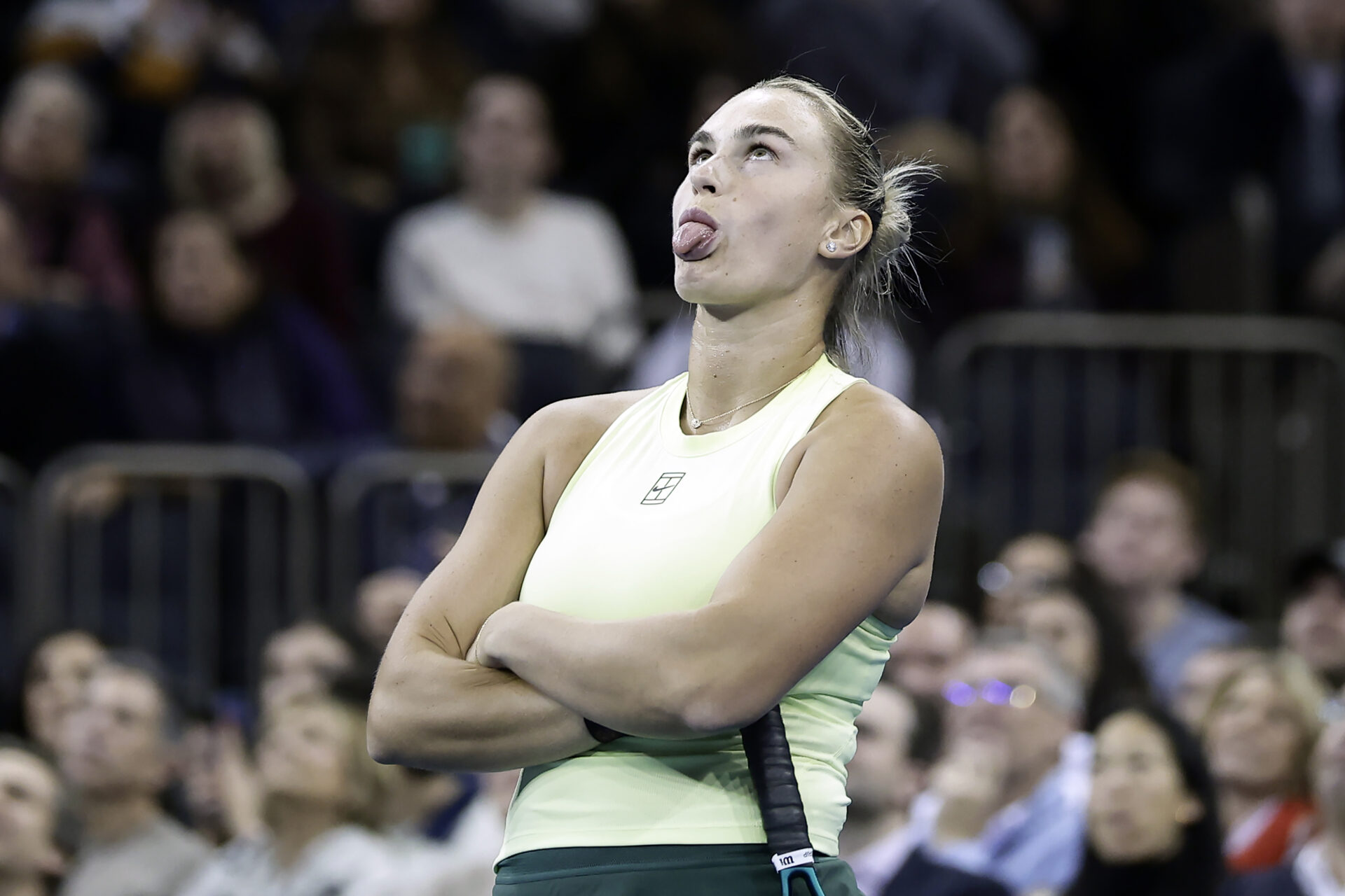 Aryna Sabalenka reacts during the 2025 Garden Cup