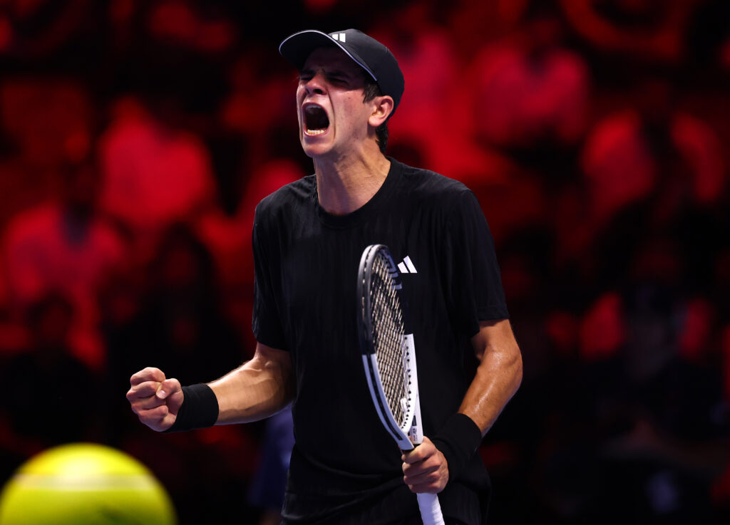 Rafael Jodar celebrates at the Next Gen ATP Finals.
