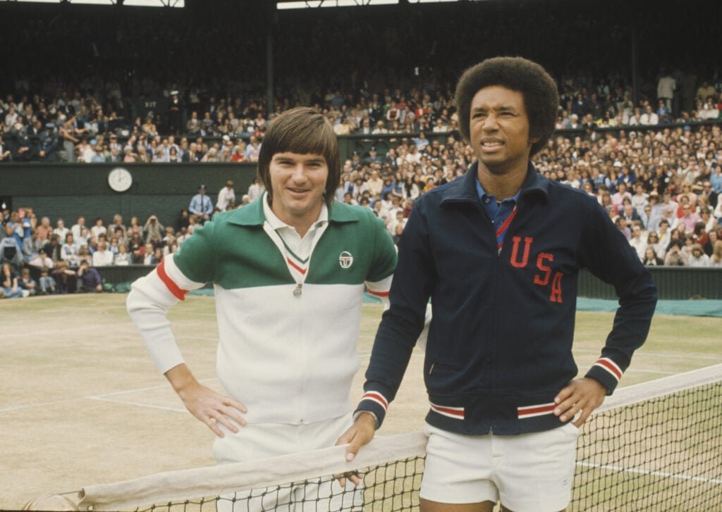 Jimmy Connors and Arthur Ashe pose together before the 1975 Wimbledon final