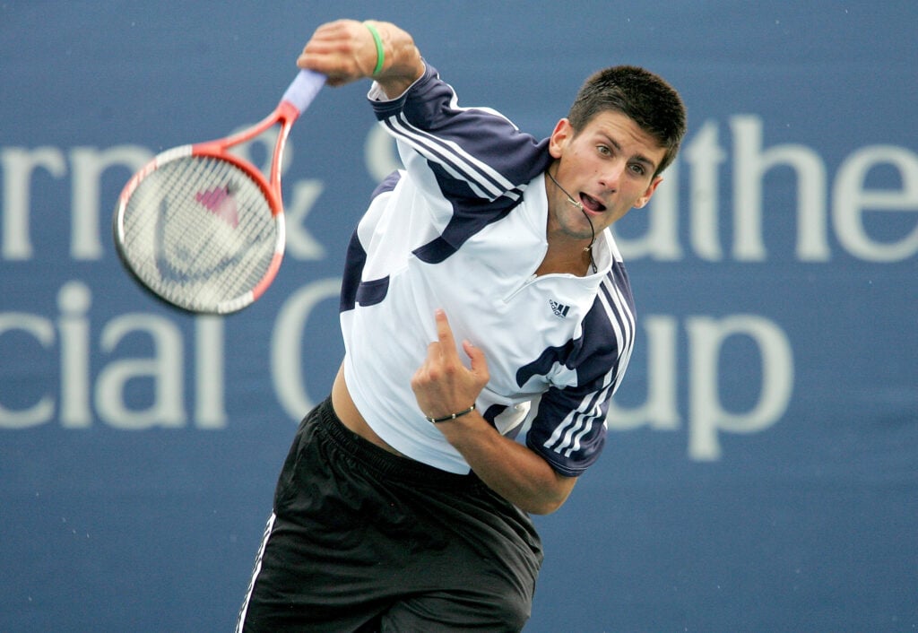 Novak Djokovic hits a serve during the 2005 Cincinnati Open