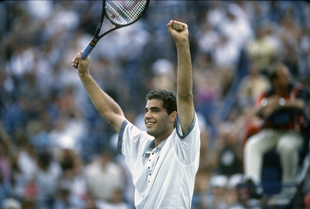 Pete Sampras celebrates at the 1996 US Open