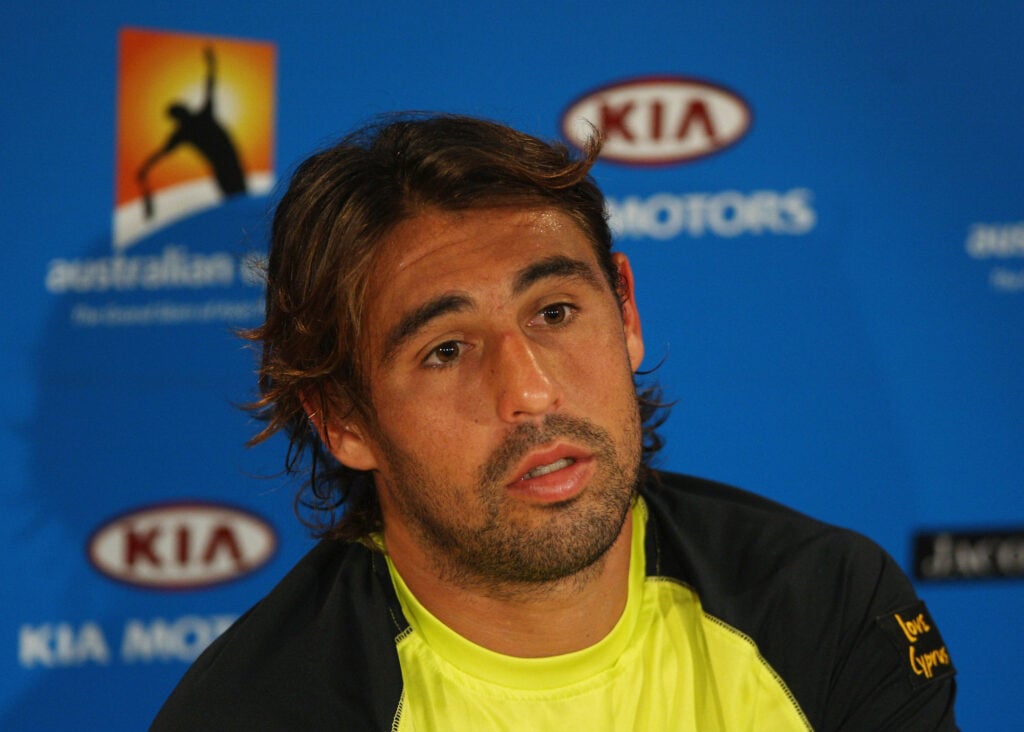 Marcos Baghdatis speaks at a press conference at the 2010 Australian Open.