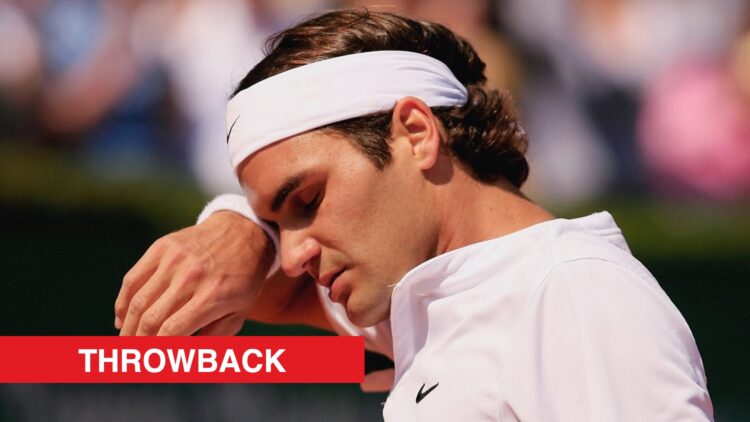 Roger Federer reacts at the Monte-Carlos Masters, with a throwback label.