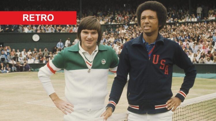 Image of Jimmy Connors and Arthur Ashe posing together before the 1975 Wimbledon final