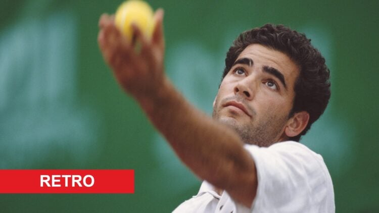 Image of Pete Sampras serving to Michael Chang in 1996