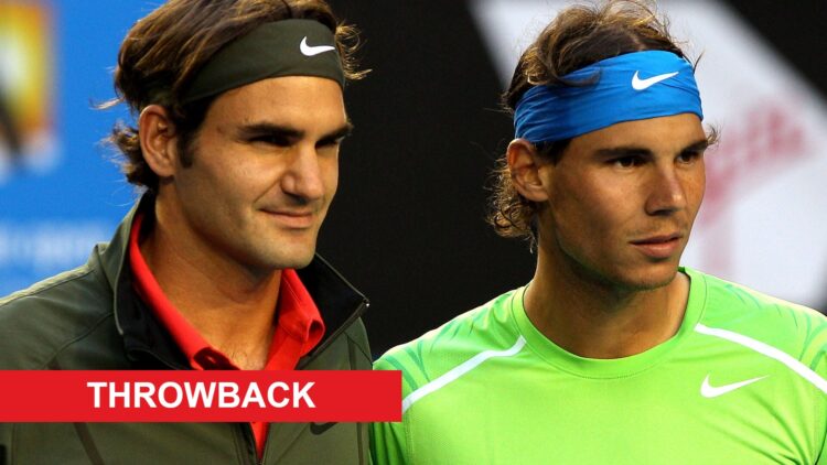 Image of Roger Federer and Rafael Nadal pictured together before their semifinal match at the 2012 Australian Open