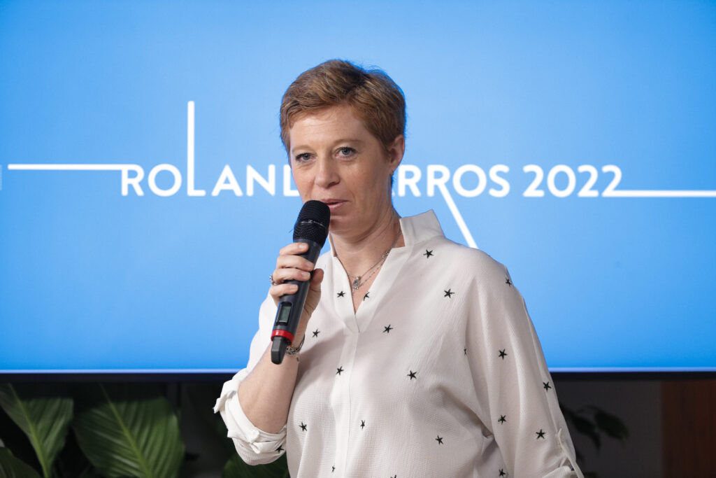 Sarah Pitkowski is pictured during the Press Conference of Roland Garros 2022.