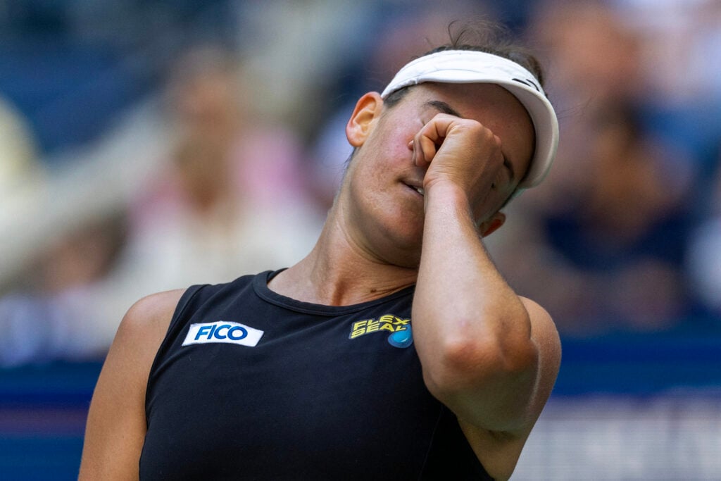 Jennifer Brady reacts during her third-round match at the 2023 US Open