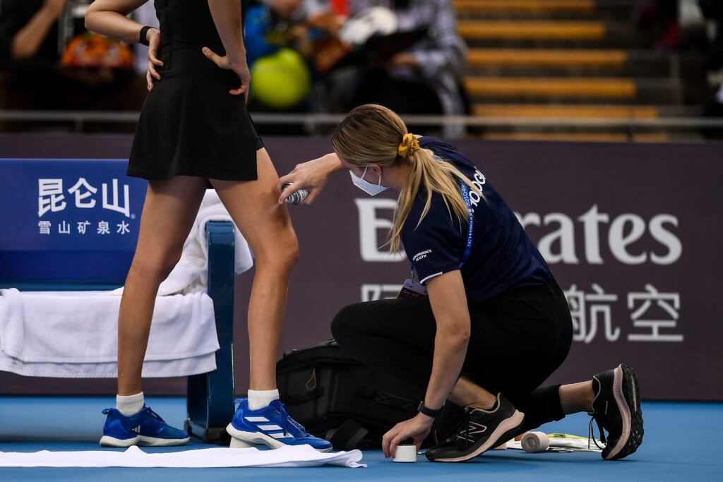 Jennifer Brady is treated for an injury during the 2023 China Open