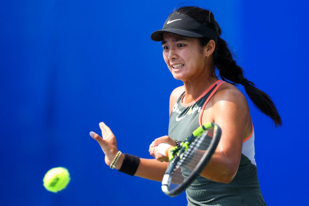 Alexandra Eala hits a forehand at the 2024 Wuhan Open