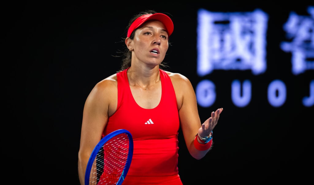 Jessica Pegula reacts during her defeat to Olga Danilovic at the 2025 Australian Open