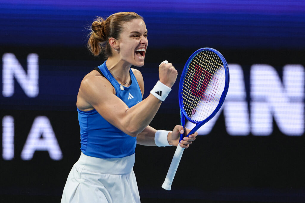 Maria Sakkari celebrates at the United Cup.