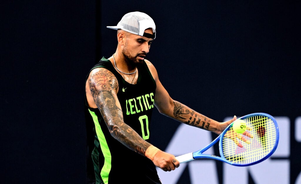 Nick Kyrgios pictured training ahead of the 2026 Brisbane International