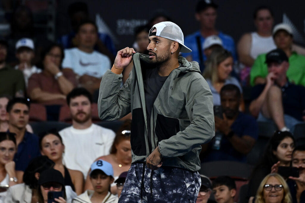 Nick Kyrgios prepares for his doubles match at the 2026 Brisbane International