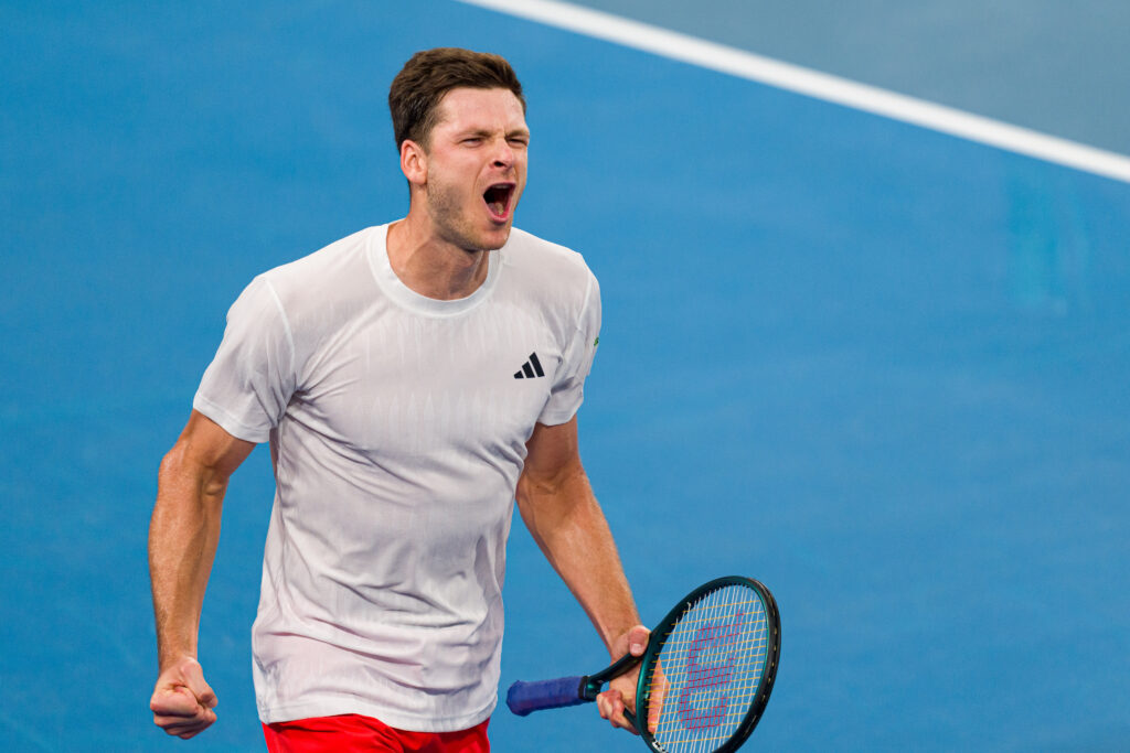 Hubert Hurkacz celebrates his victory after beating Alexander Zverev at the 2026 United Cup.