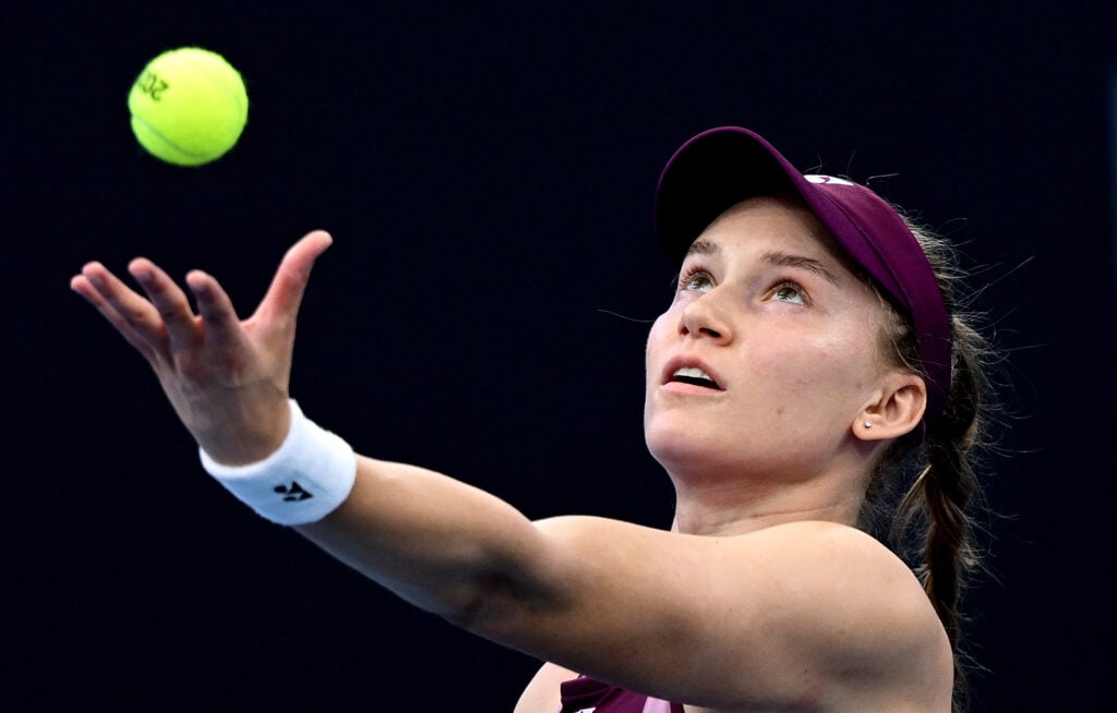 Elena Rybakina serving at the Brisbane International.