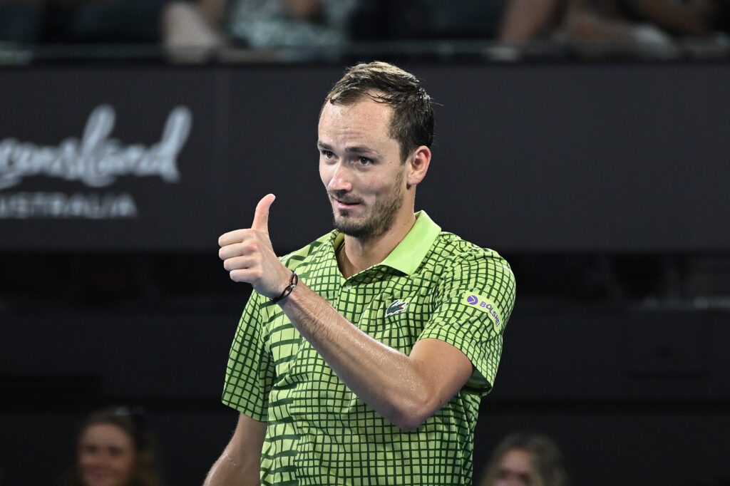 Daniil Medvedev reacts at the 2026 Brisbane International.