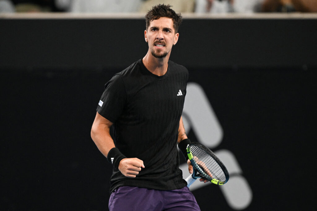 Thanasi Kokkinakis celebrates his win over Sebastian Korda at the 2026 Adelaide International