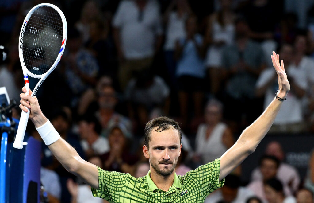 Daniil Medvedev celebrates after winning the 2026 Brisbane International.