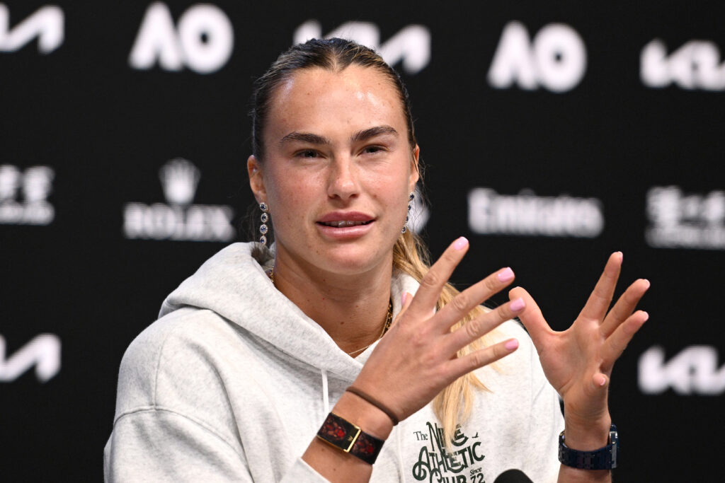Aryna Sabalenka at a press conference