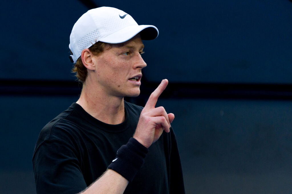 Jannik Sinner reacts during practice ahead of the Australian Open.