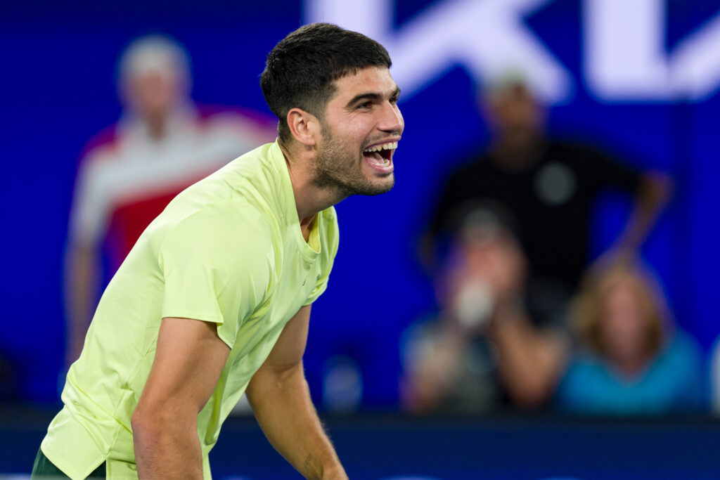 Carlos Alcaraz reacts during the 2026 One Point Slam