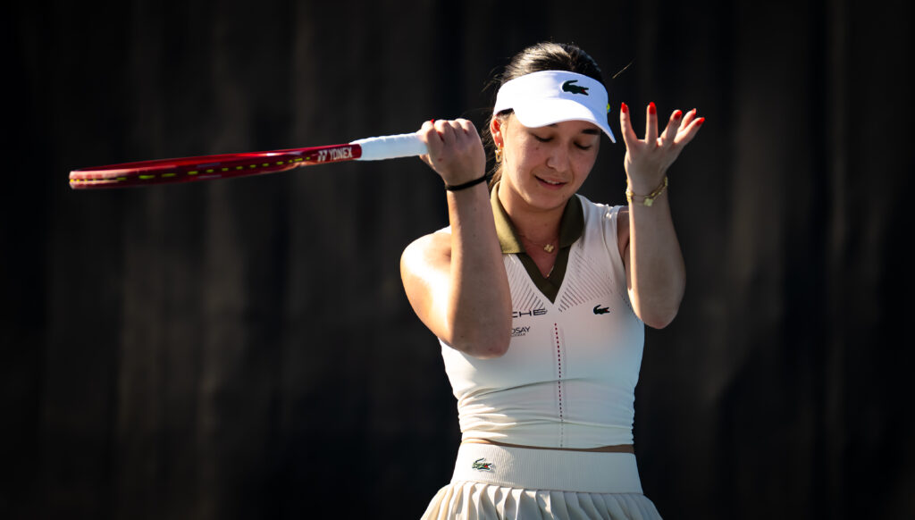 Eva Lys reacts during her match with Sorana Cirstea at the 2026 Australian Open.
