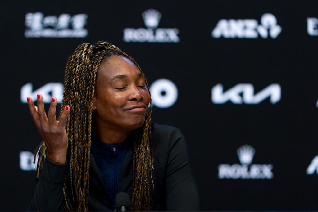Venus Williams reacts at the Australian Open.