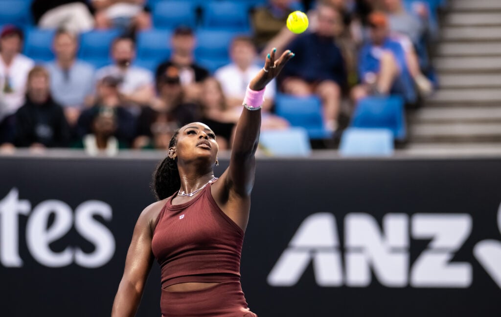 Alycia Parks during her service motion for her second round match against Karolina Muchova at the 2026 Australian Open.