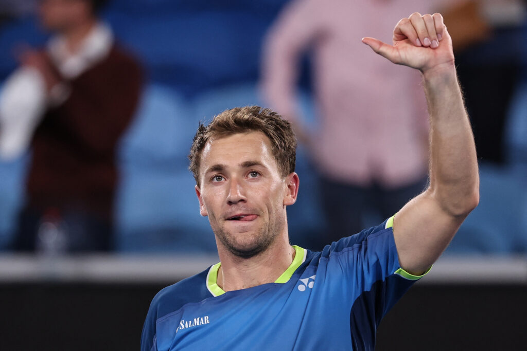 Casper Ruud celebrates at the Australian Open.