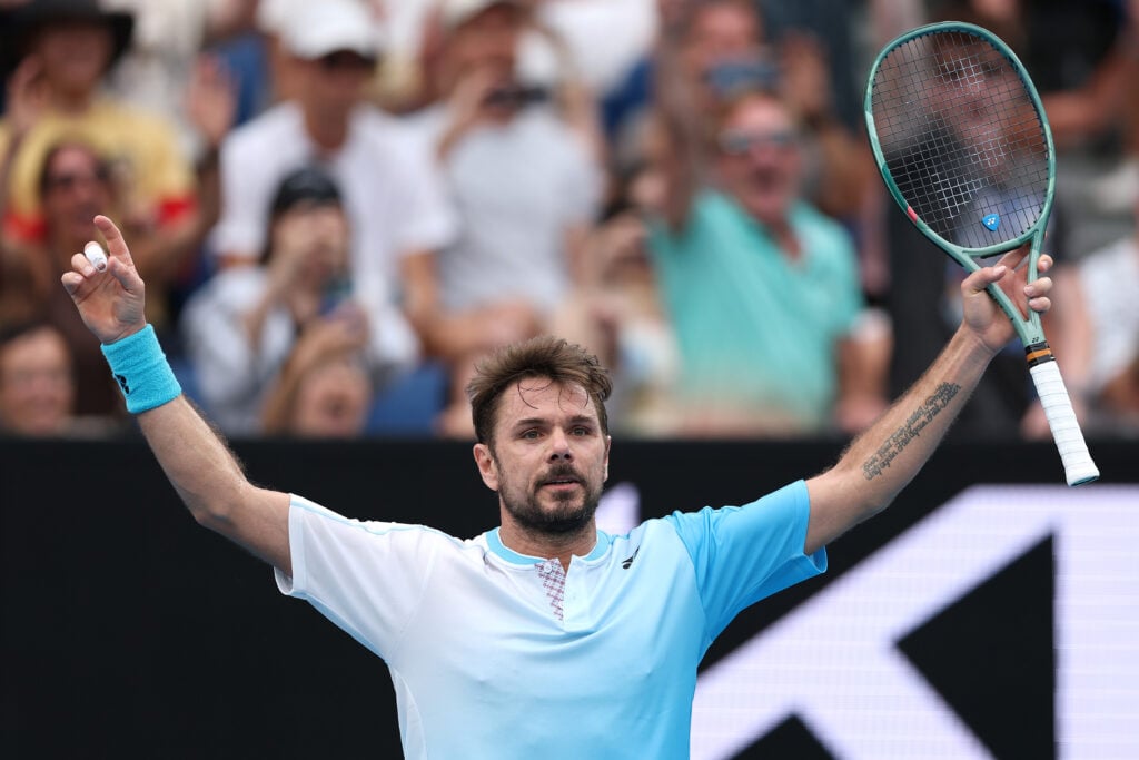Stan Wawrinka celebrates at the 2026 Australian Open.