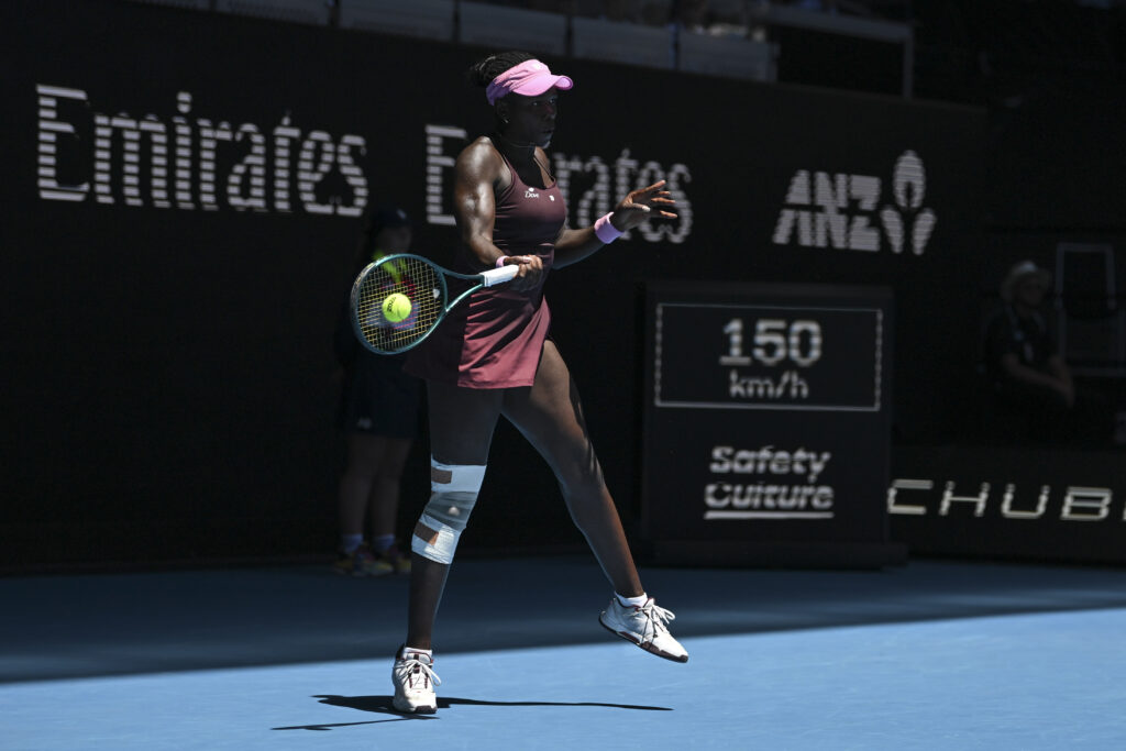 Victoria Mboko in action at the Australian Open in 2026.
