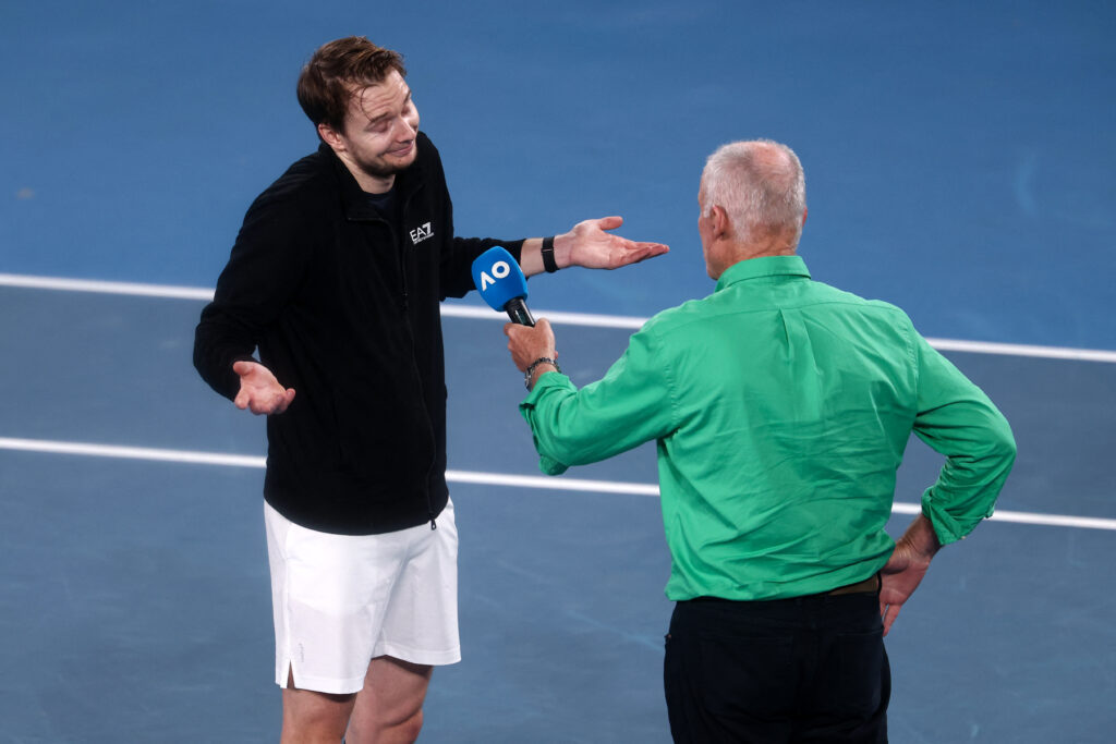 Alex de Minaur answers questions after winning his third-round match at the 2026 Australian Open