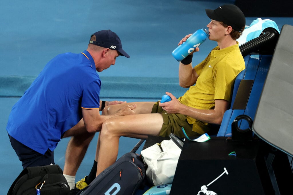 Jannik Sinner receives a massage