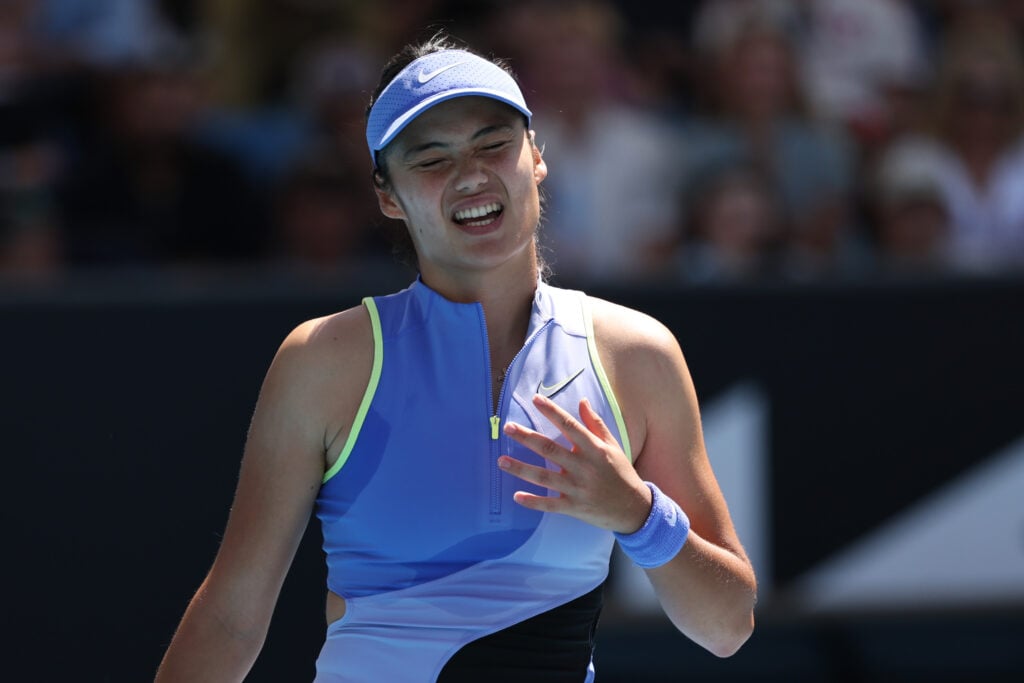 Emma Raducanu reacts during her second-round defeat at the 2026 Australian Open