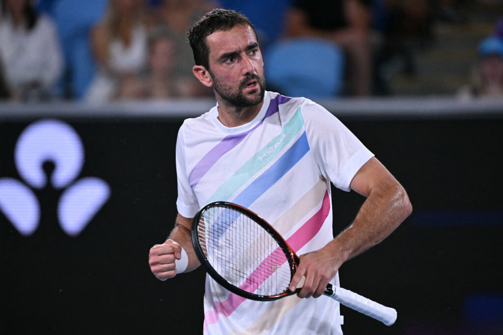 Marin Cilic reacts after a point against Casper Ruud at the 2026 Australian Open