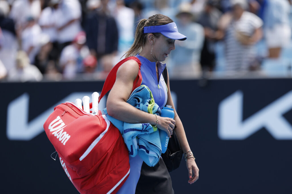 Paula Badosa walks off the court after being beaten by Oksana Selekhmeteva at the 2026 Australian Open.