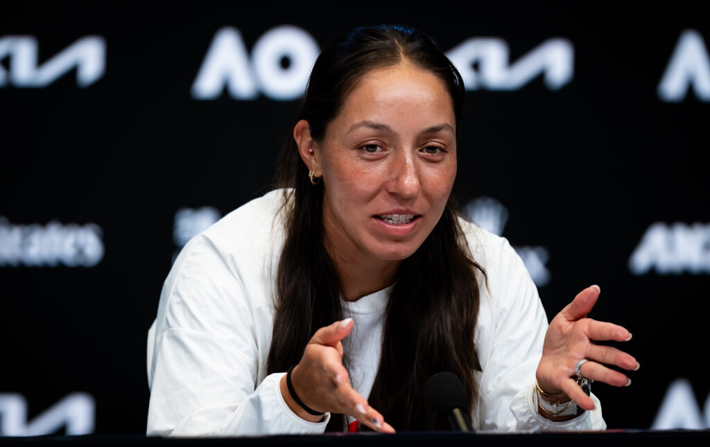 Jessica Pegula talks to the media after beating Madison Keys at the 2026 Australian Open.