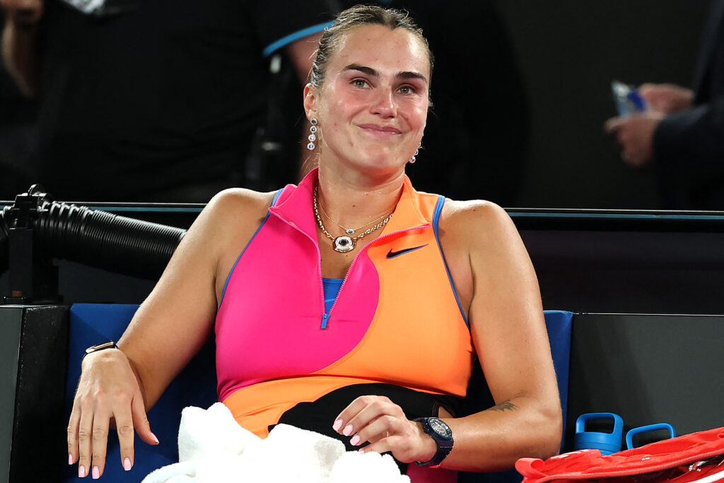 Aryna Sabalenka reacts after losing the 2026 Australian Open women's singles final